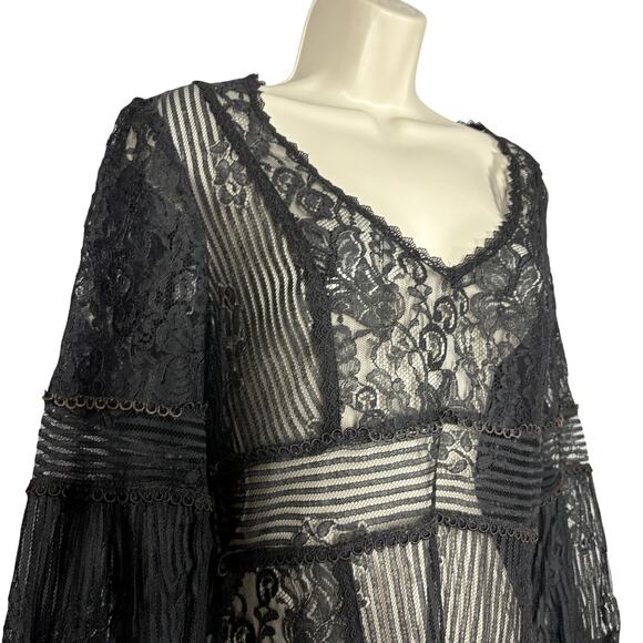 Vintage Nanette Lepore Lace Dress Black Sheer Date Party Goth Heart Neck - 8 - Picture 2 of 8